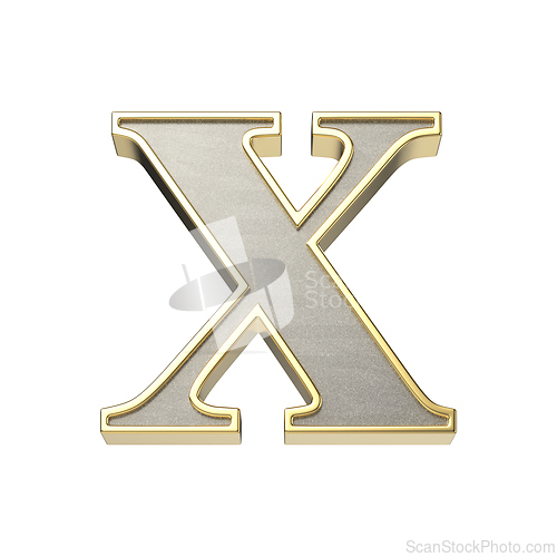 Image of Letter X in a metallic silver finish with a shiny golden frame