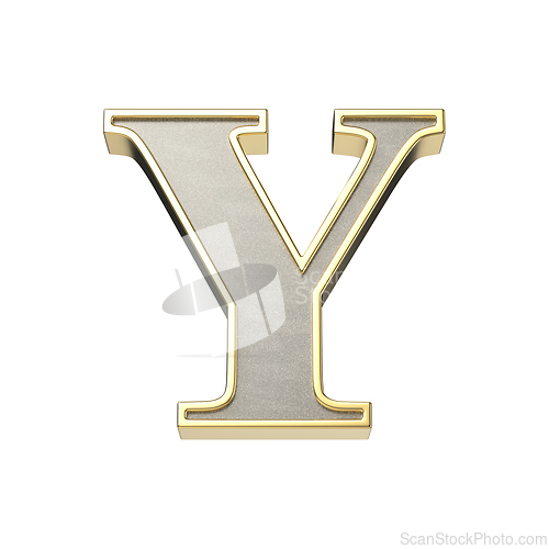Image of Letter Y in a metallic silver finish with a shiny golden frame