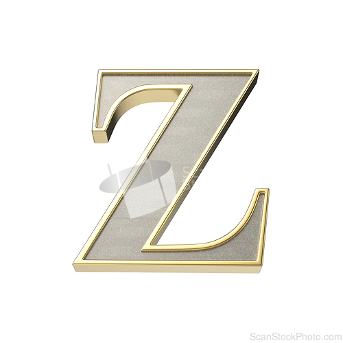 Image of Letter Z in a metallic silver finish with a shiny golden frame