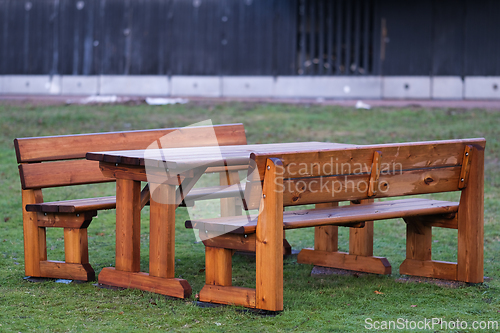 Image of Wooden table and benches