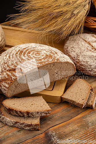 Image of Freshly baked round loaf of rye bread