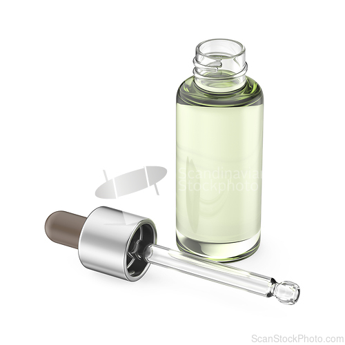 Image of Glass bottle with green liquid and pipette