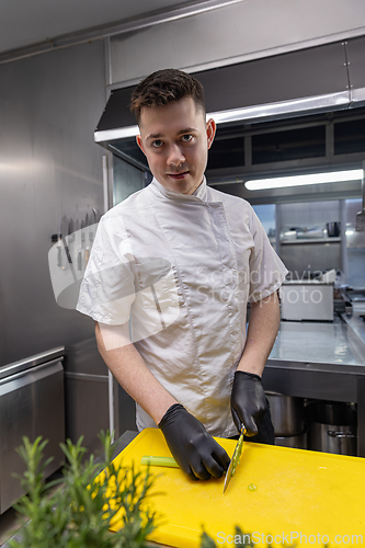 Image of Chef slicing celery