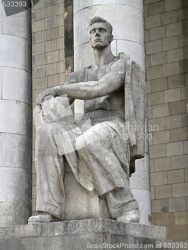Image of Statue in front of Palace of Culture and Science Warsaw