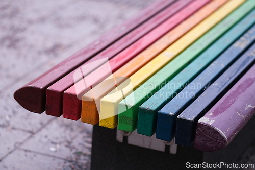 Image of Bench with rainbow colors