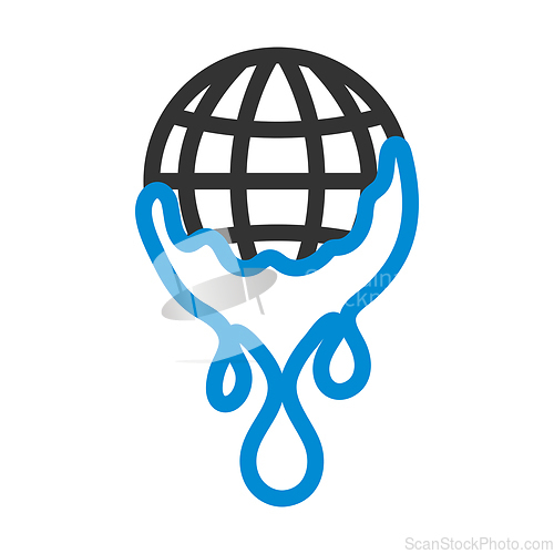 Image of Planet With Flowing Down Water Icon