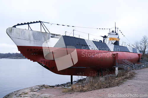 Image of Old submarine on land