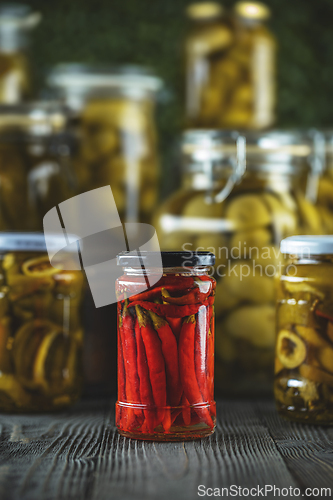 Image of Preserved chili peppers and vegetables