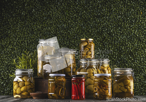 Image of Jars containing pickled vegetables