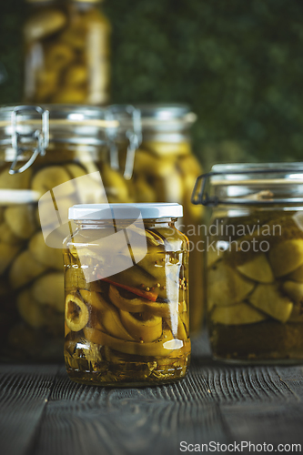 Image of Preserving the harvest, jars of pickled vegetables