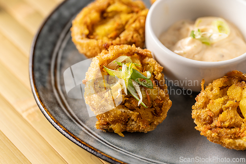 Image of Close up of delicious breaded shiitake mushroom