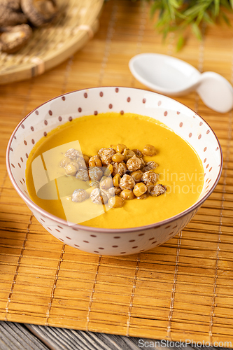 Image of Pumpkin cream soup close up