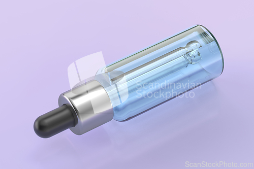Image of Glass dropper bottle with blue liquid inside
