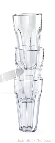 Image of Stack of three empty hexagonal glass cups