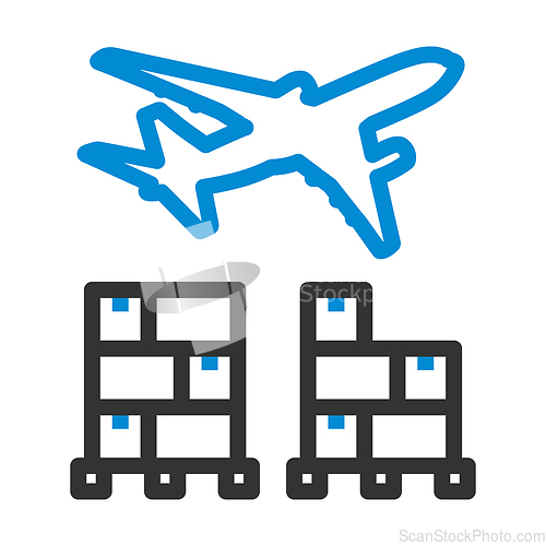 Image of Boxes On Pallet Under Airplane