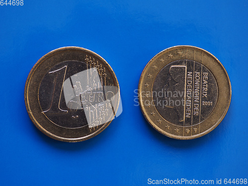 Image of 1 euro coin, European Union, Netherlands over blue