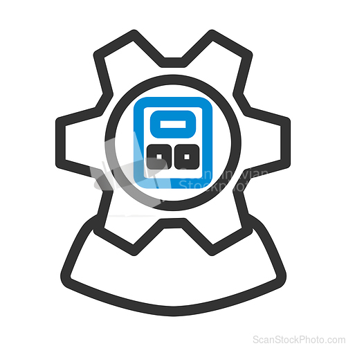 Image of Analyst With Gear Hed And Calculator Inside Icon