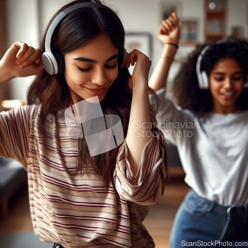 Image of two teenagers dancing at home