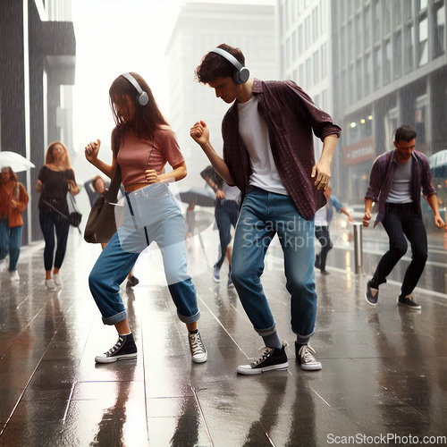 Image of teenagers dancing in the rain