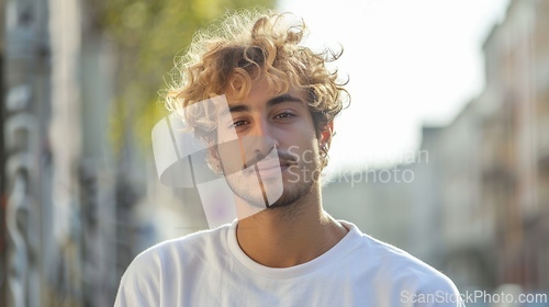 Image of Adult Persian Man with Blond Curly Hair 1990s style Illustration.