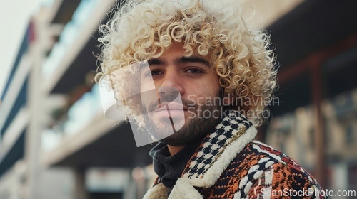 Image of Adult Persian Man with Blond Curly Hair 1990s style Illustration.