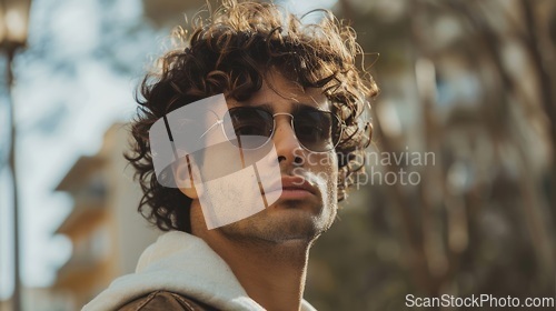 Image of Adult Persian Man with Brown Curly Hair 1990s style Illustration.
