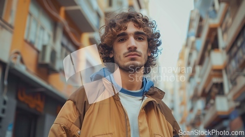Image of Adult Persian Man with Brown Curly Hair 1990s style Illustration.