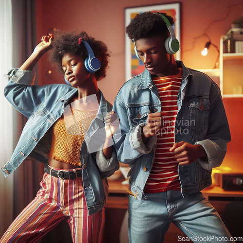 Image of two teenagers dancing in their lounge room
