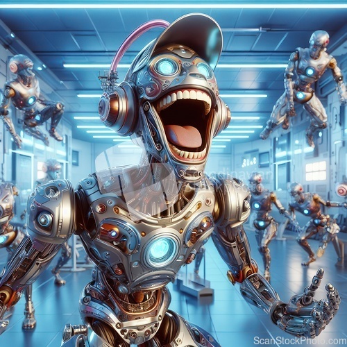 Image of 3d art of comical futuristic robots