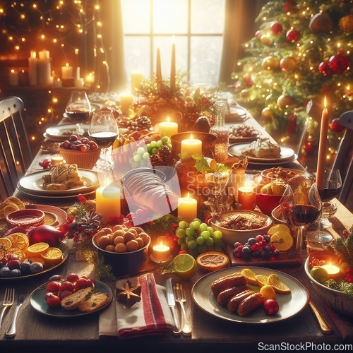 Image of enormous christmas feast laid out on table