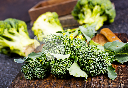 Image of raw broccoli on wooden board, diet food,