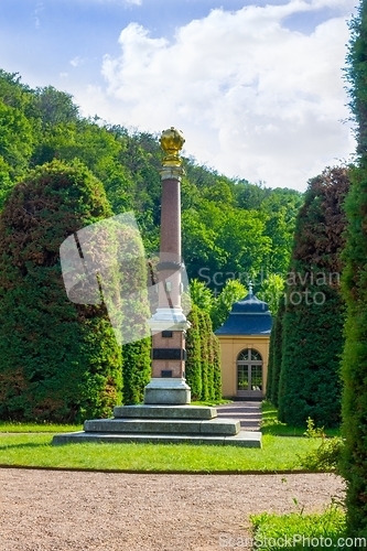 Image of Garden with monument in Weesenstein, Germany