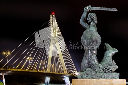 Image of Famous Warsaw Mermaid Syrenka in Poland