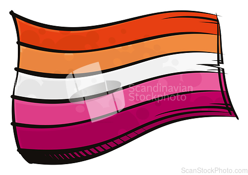 Image of Painted Lesbian community flag waving in wind