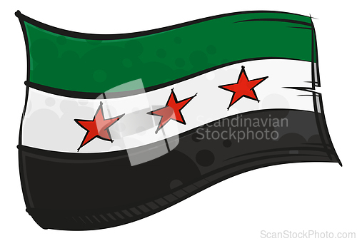 Image of Painted Free Syria flag waving in wind