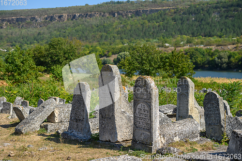 Image of Group of old tombstones at the ancient Jewish cemetery in Vadul liu Rascov in Moldova