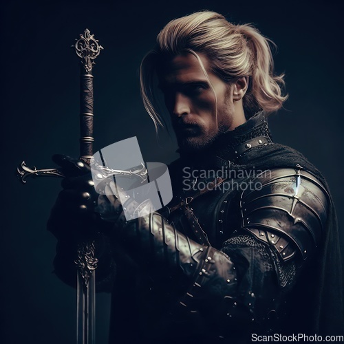 Image of confident knight or strong mysterious fantasy warrior