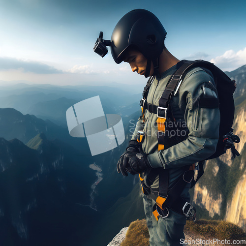 Image of person about to make the big leap and base jump off a cliff
