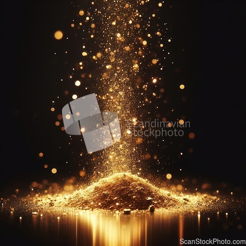 Image of abstract falling gold sparkles and glitter background