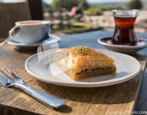 Image of delicious traditional greek or turkish baklava for dessert