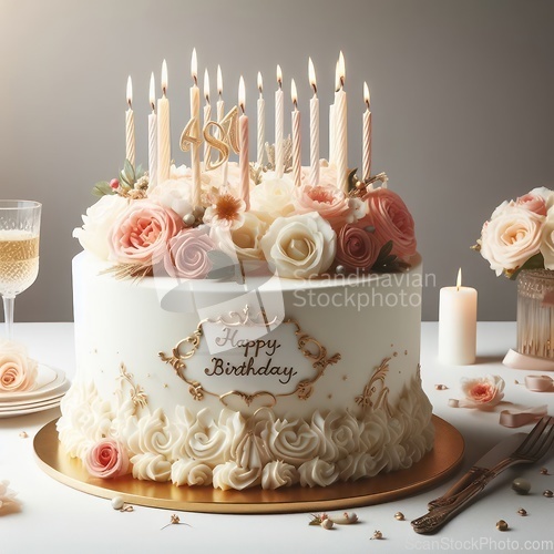 Image of delicious and luxurious happy birthday cake