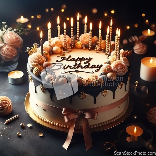 Image of delicious and luxurious happy birthday cake