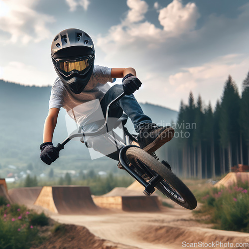 Image of bmx bike rider table top jumping at the trac