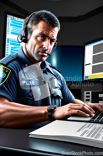 Image of Illustration of officer at helpdesk.