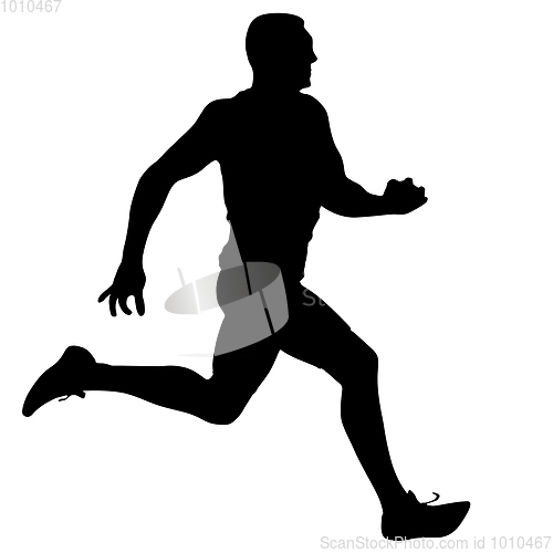 Image of Black Silhouettes Runners sprint men on white background