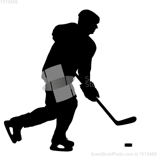 Image of Silhouette of hockey player. Isolated on white