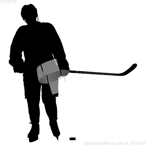 Image of Silhouette of hockey player. Isolated on white