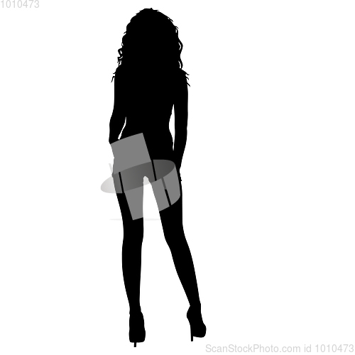 Image of Black silhouette of a beautiful girl on a white background