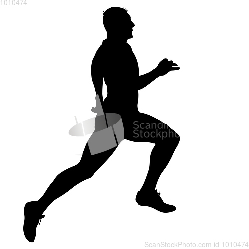 Image of Black Silhouettes Runners sprint men on white background