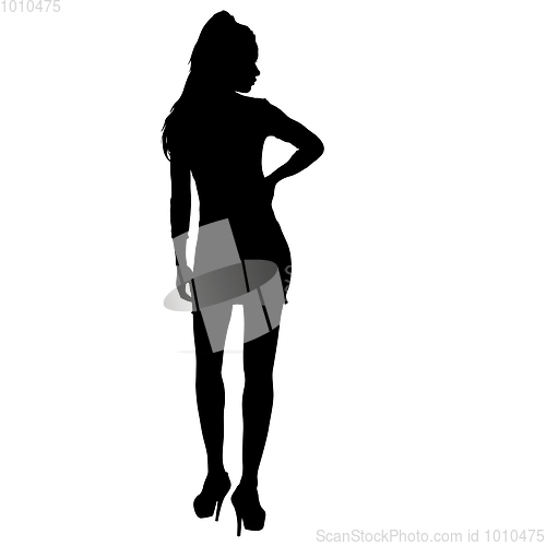 Image of Black silhouette of a beautiful girl on a white background